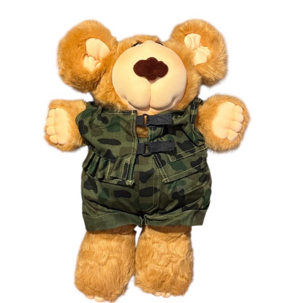 Furskins Plush Teddy Bear Camo 14" J. Livingston Clayton Scout Vtg 1985